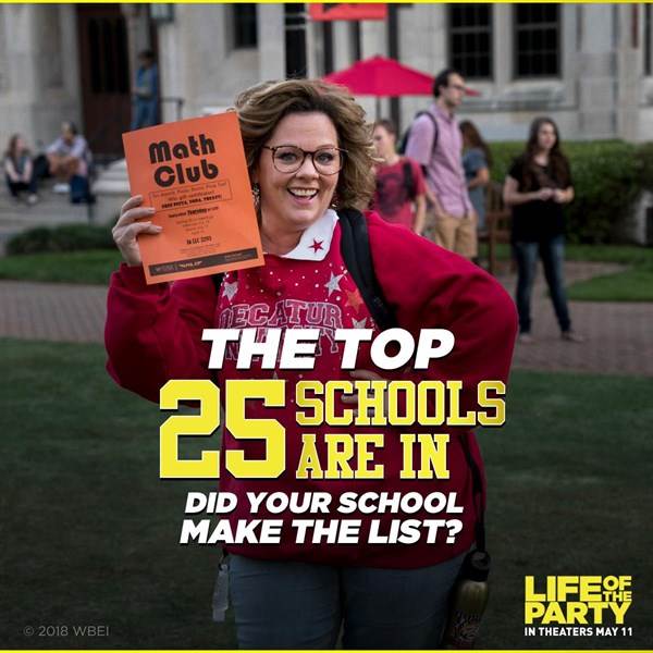 Top 25 Schools Chosen for Life of the Party Premiere