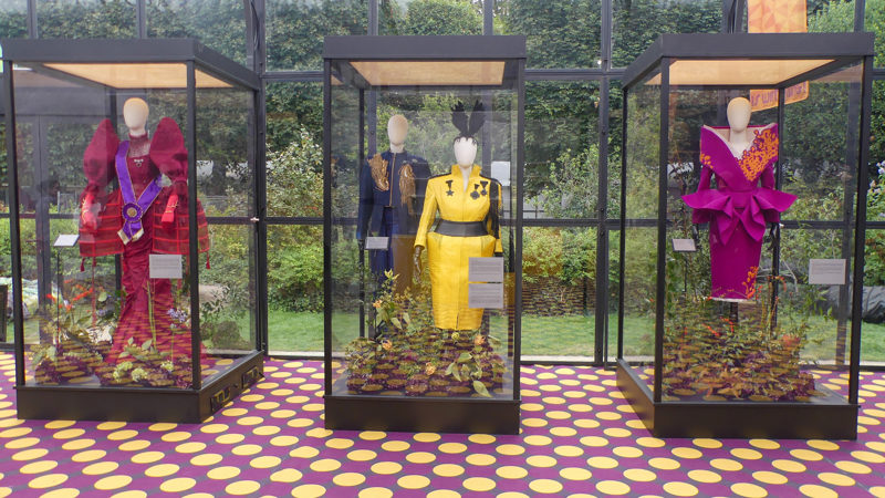 Costumes from The Hunger Games displayed at the Elegance Is Authority exhibition at the Musée Rodin in Paris.