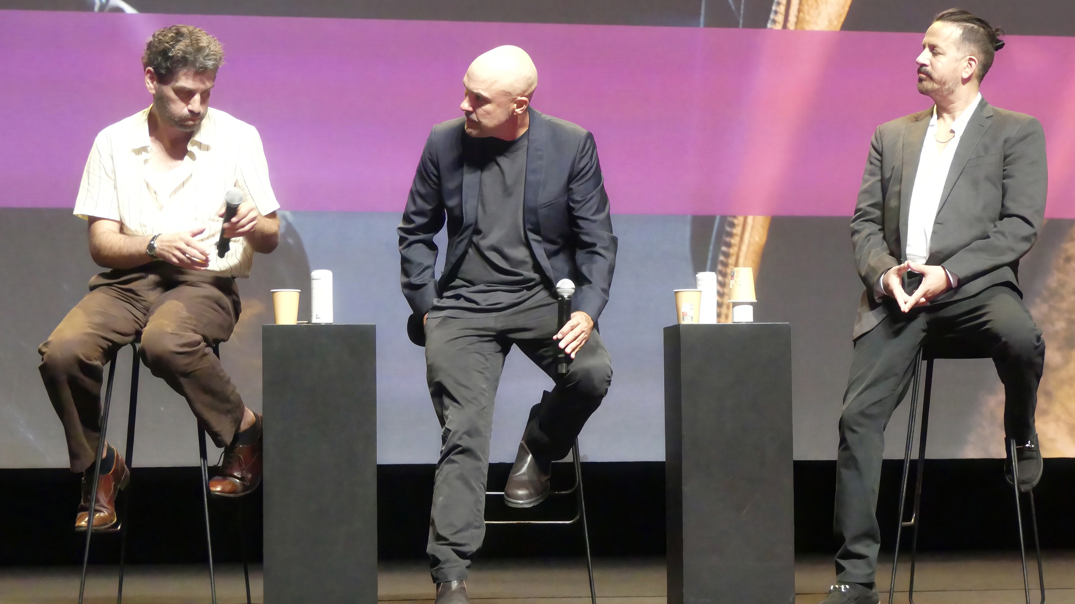 Joshua Z. Weinstein, Brian Perkins, and Daniel Finkelman participate in the Here I'm Alive Q&A at the 2026 Deauville American Film Festival.