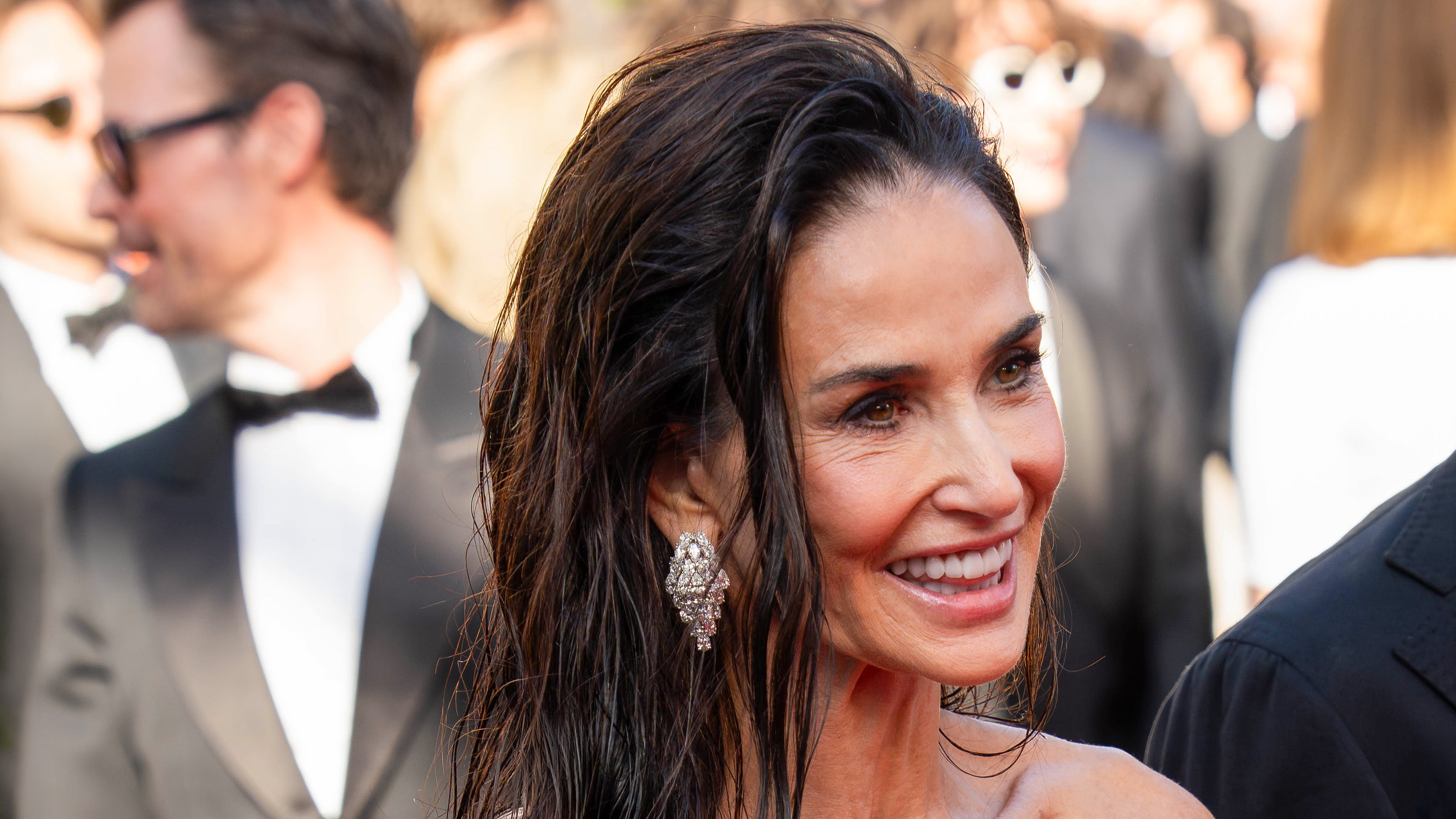 Demi Moore attends the Cannes Film Festival 2026 on the red carpet.
